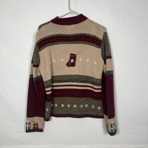 Christopher & Banks XL Christmas Sweater Hand Embroidered Tree Stockings Gifts - Picture 2 of 10